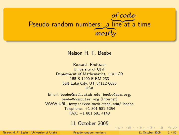 pseudo random numbers a line at a time