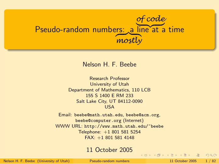 pseudo random numbers a line at a time