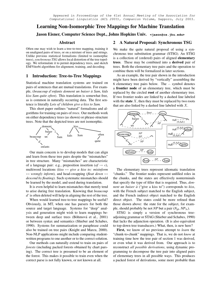 learning non isomorphic tree mappings for machine