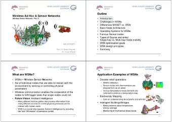 Outline  Wireless Ad Hoc &amp; Sensor Networks   Introduction  (Wireless Sensor Networks - Part