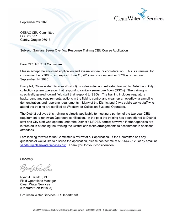 september 23 2020 oesac ceu committee po box 577 canby