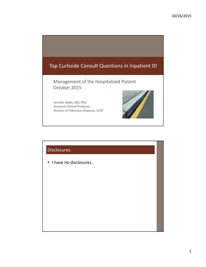 top curbside consult questions in inpatient id