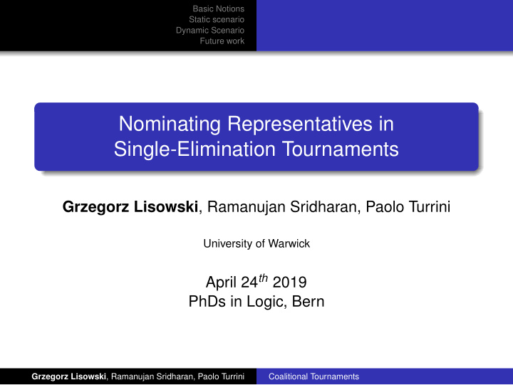 nominating representatives in single elimination