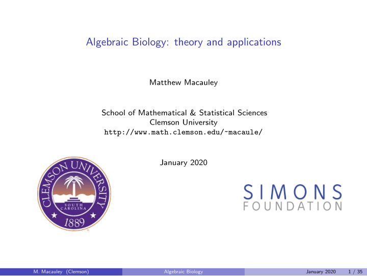 algebraic biology theory and applications