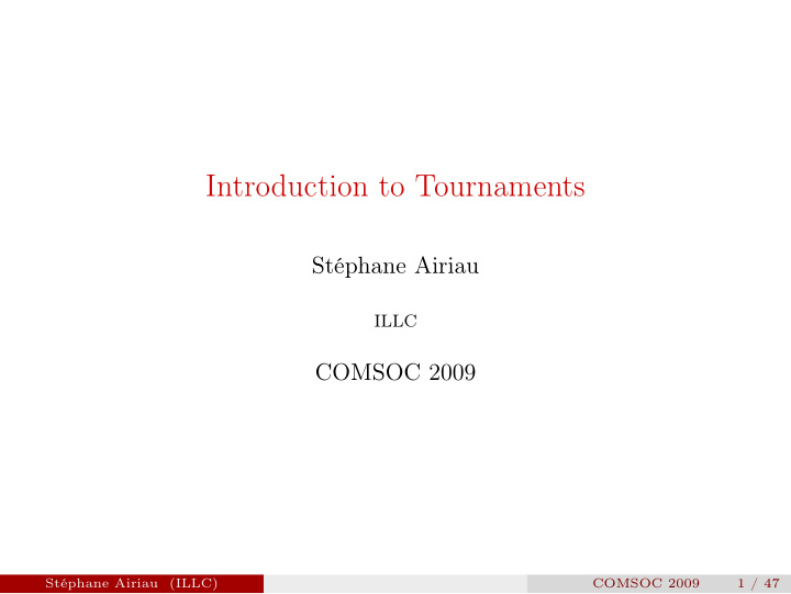 introduction to tournaments