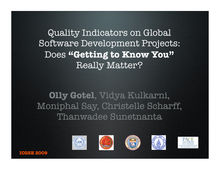 quality indicators on global software development