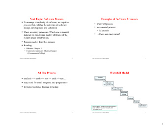 1 Waterfall Model Waterfall Model Description of complete system. Includes: functional