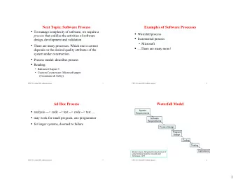 1  Waterfall Model  Waterfall Model  Description of complete system. Includes: functional