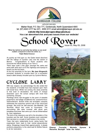 CYCLONE LARRY  With due respect, we acknowledge the dire straits that  the residents of Innisfail