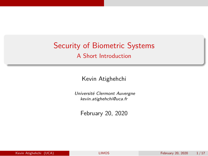 security of biometric systems