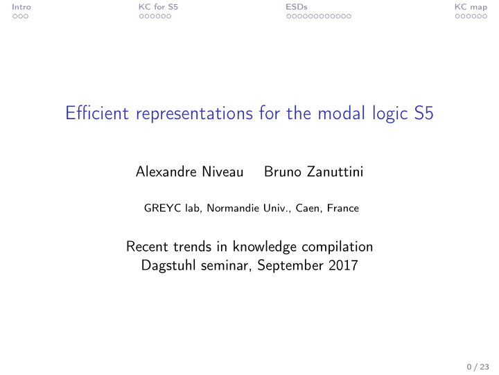 efficient representations for the modal logic s5