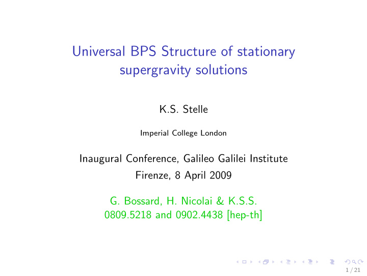 universal bps structure of stationary supergravity