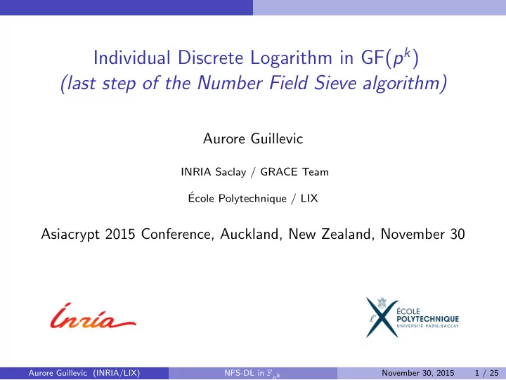 individual discrete logarithm in gf p k last step of the
