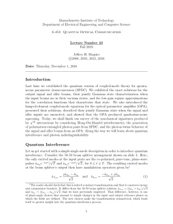Introduction  Last time we established the quantum version of coupled-mode theory for sponta-