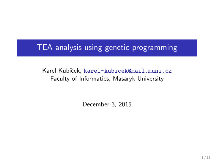 tea analysis using genetic programming