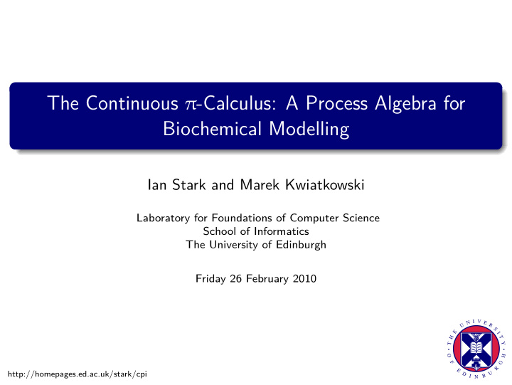 the continuous calculus a process algebra for biochemical