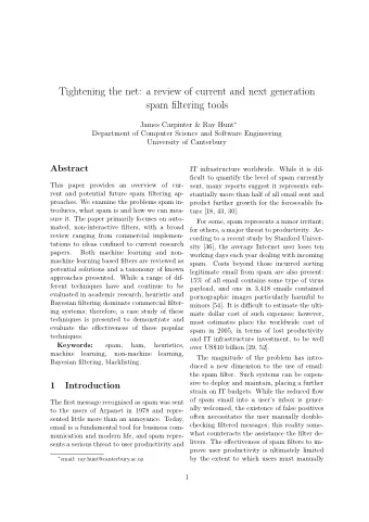 Tightening the net: a review of current and next generation  spam filtering tools James Carpinter