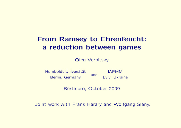 from ramsey to ehrenfeucht a reduction between games