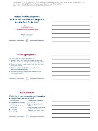 Self-Reflection  What is the #1 most important element to you in a  professional development