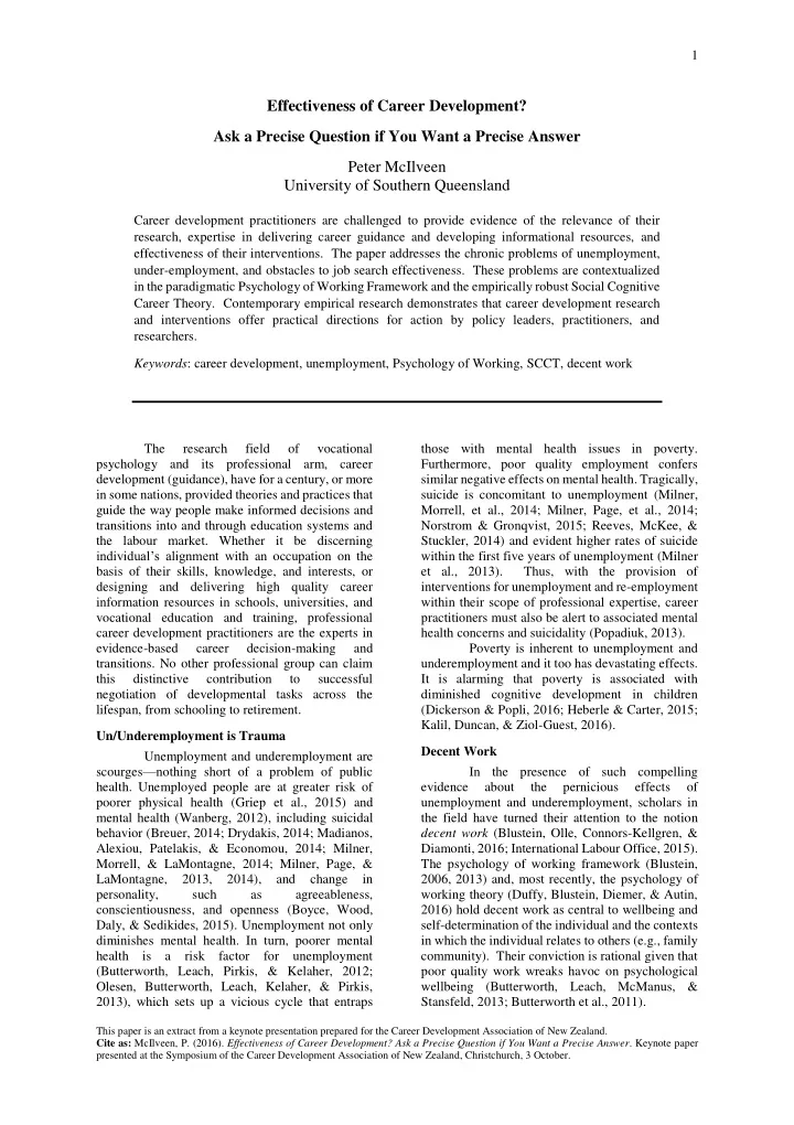 effectiveness of career development ask a precise