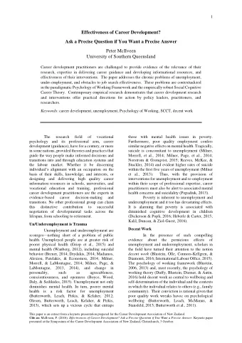 Effectiveness of Career Development?  Ask a Precise Question if You Want a Precise Answer  Peter