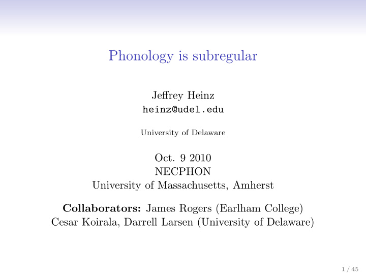 phonology is subregular