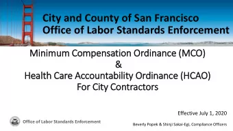 City and County of San Francisco  Office of Labor Standards Enforcement  Minimum Compensation