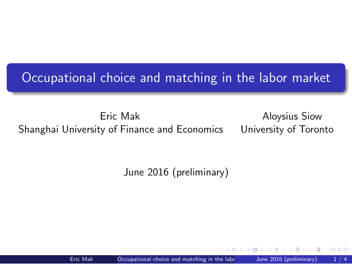 occupational choice and matching in the labor market