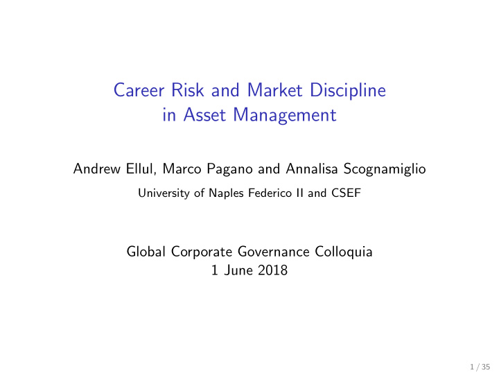 career risk and market discipline in asset management