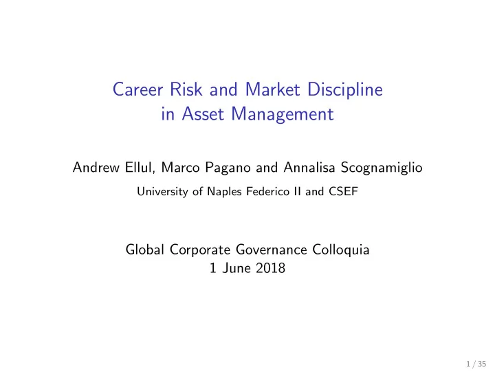 career risk and market discipline in asset management