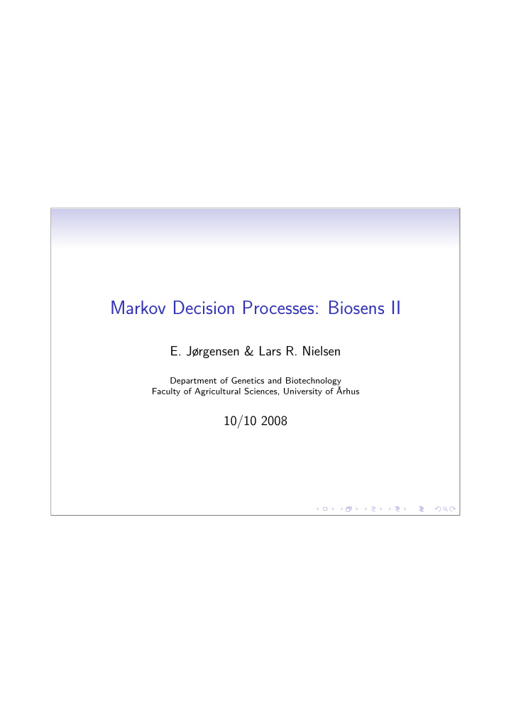 markov decision processes biosens ii