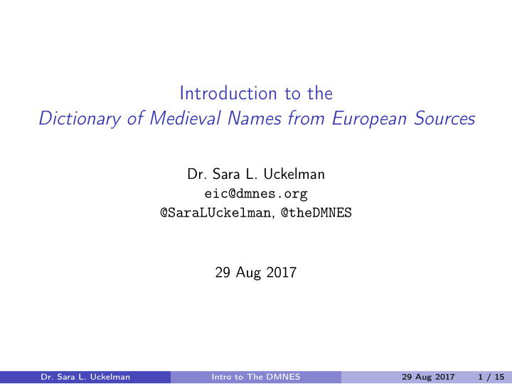 introduction to the dictionary of medieval names from