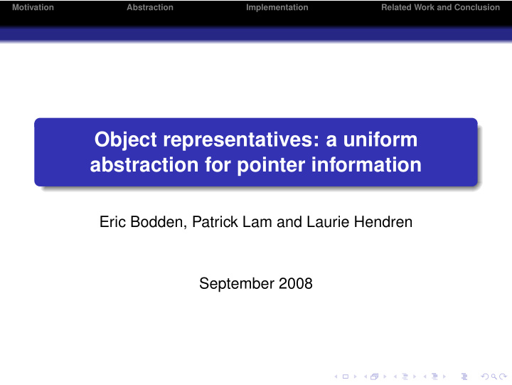 object representatives a uniform abstraction for pointer