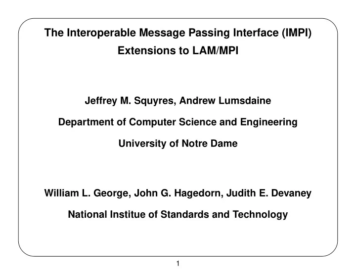 the interoperable message passing interface impi
