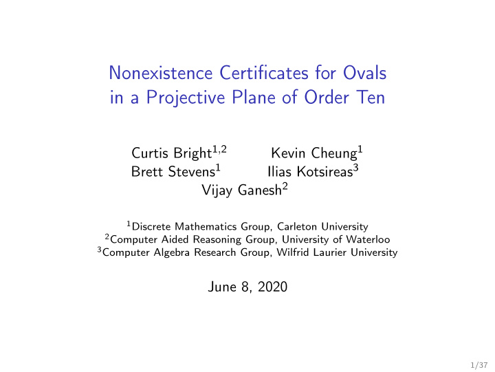 nonexistence certificates for ovals in a projective plane