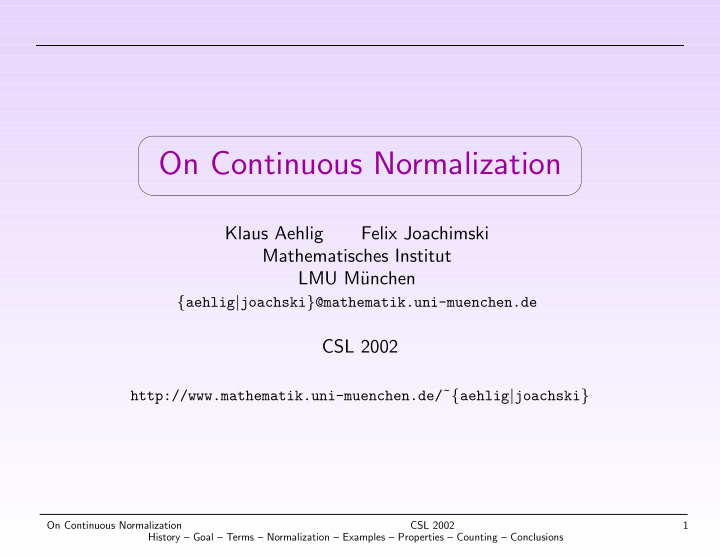 on continuous normalization