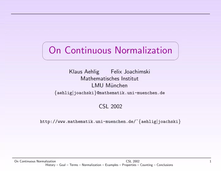 on continuous normalization