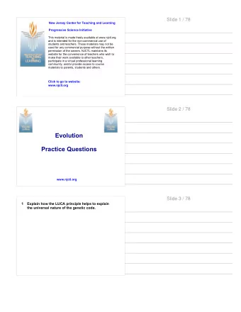 Evolution  Practice Questions  www.njctl.org  Slide 3 / 78  1  Explain how the LUCA principle helps