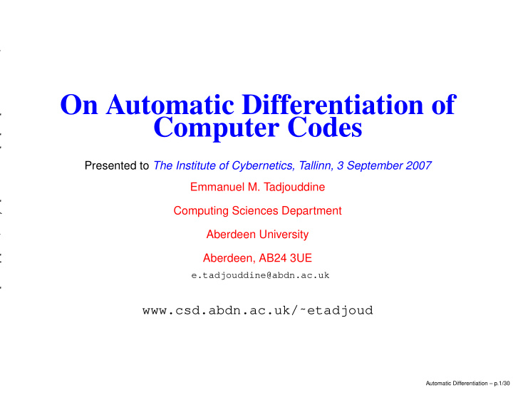 on automatic differentiation of computer codes