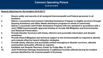 Common Operating Picture  As Of: 05/13/2015  General objectives for the Incident (4216/4217)  1.