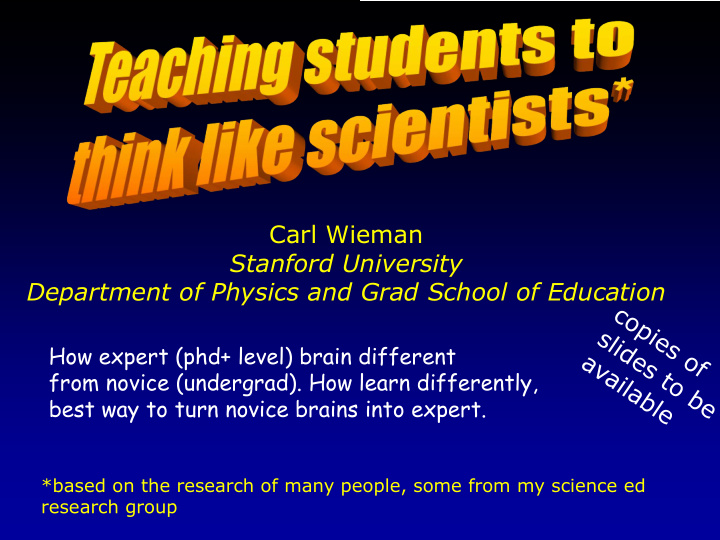 carl wieman stanford university department of physics and