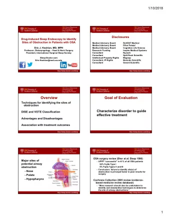 Overview  Goal of Evaluation  Techniques for identifying the sites of  obstruction  Characterize