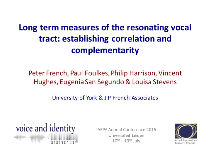 long term measures of the resonating vocal tract