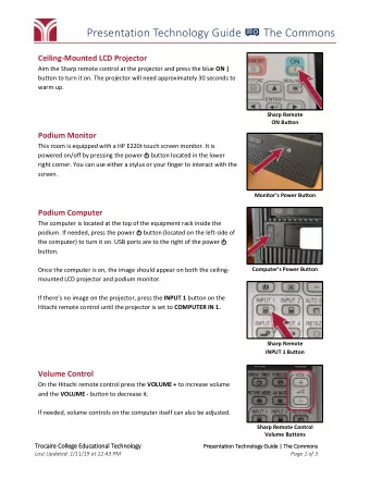Presentation Technology Guide  The Commons Ceiling-Mounted LCD Projector Aim the Sharp remote