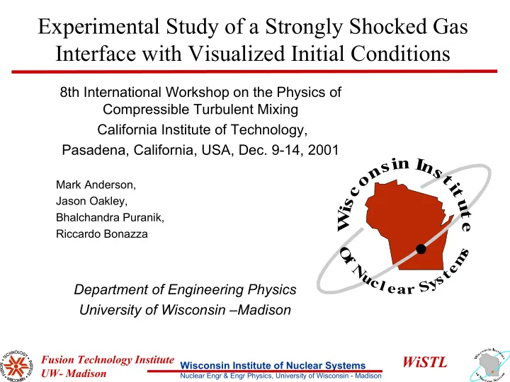 experimental study of a strongly shocked gas interface