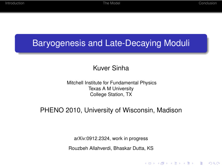 baryogenesis and late decaying moduli