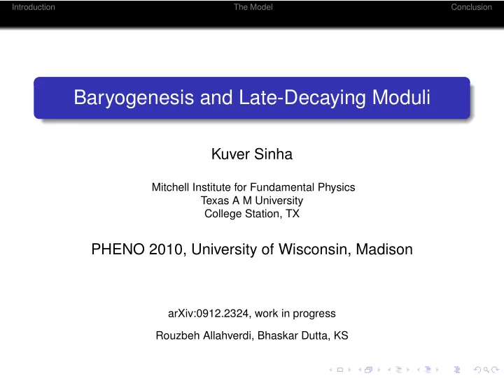 baryogenesis and late decaying moduli