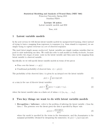 1  Latent variable models  In the next section we will discuss latent variable models for