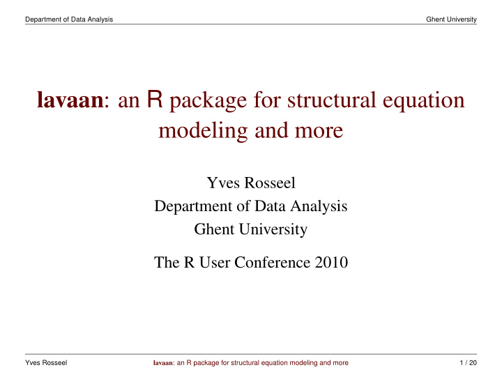 lavaan an r package for structural equation modeling and