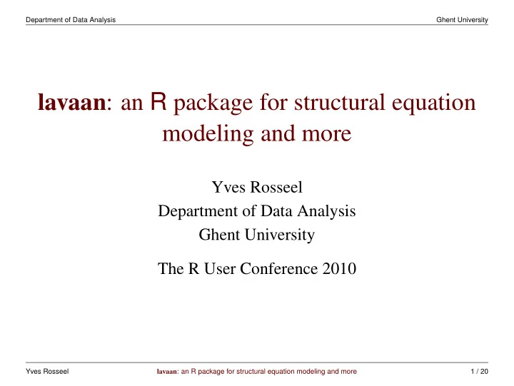 lavaan an r package for structural equation modeling and
